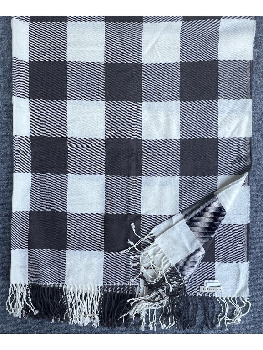 Pottery Barn BUFFALO CHECK Throw Blanket Brow IVORY plaid cabin farmhouse 50X60